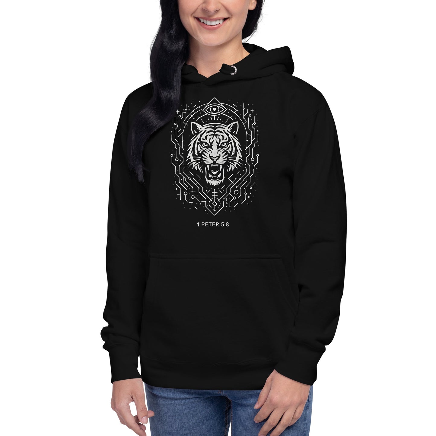 1 Peter 5:8 Unisex Black Christian Hoodie Unique Faith Design - WPiF