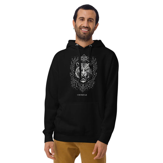 1 Peter 5:8 Unisex Black Christian Hoodie Unique Faith Design - WPiF