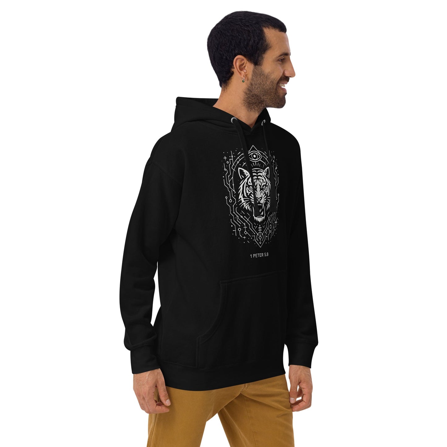 1 Peter 5:8 Unisex Black Christian Hoodie Unique Faith Design - WPiF