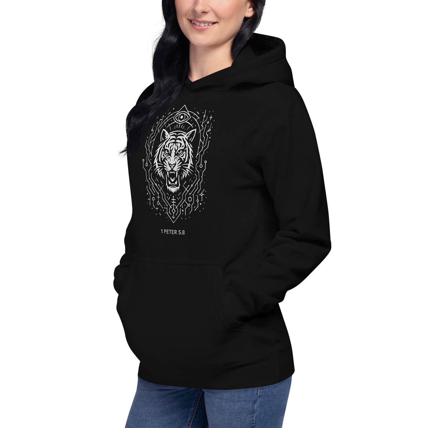 1 Peter 5:8 Unisex Black Christian Hoodie Unique Faith Design - WPiF