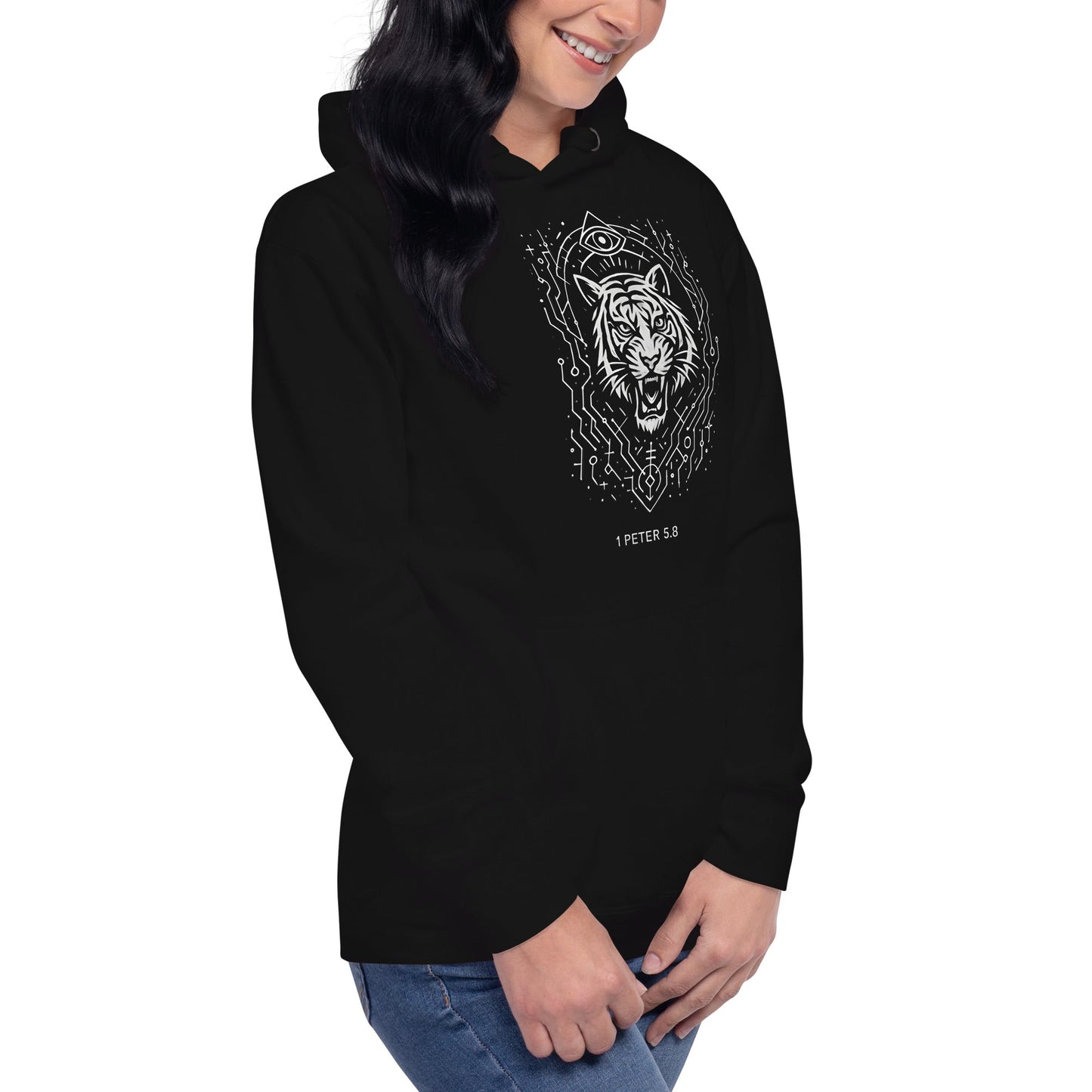 1 Peter 5:8 Unisex Black Christian Hoodie Unique Faith Design - WPiF