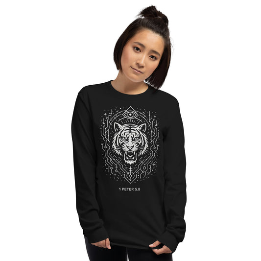 1 Peter 5:8 Unisex Black Christian Long Sleeve Unique Faith Design - WPiF
