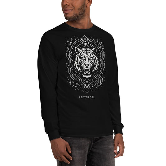 1 Peter 5:8 Unisex Black Christian Long Sleeve Unique Faith Design - WPiF