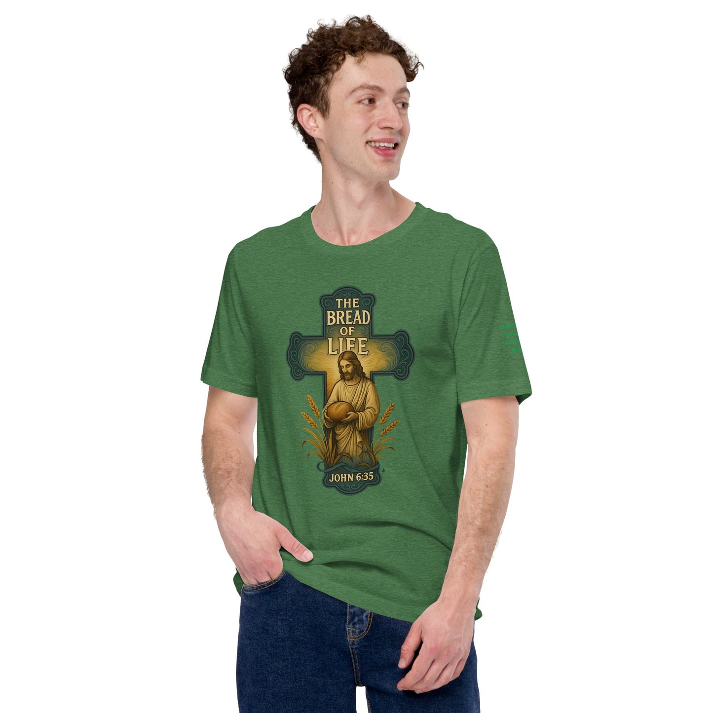Bread of Life Unisex Green Christian T-Shirt Faith - Inspired Design - WPiF