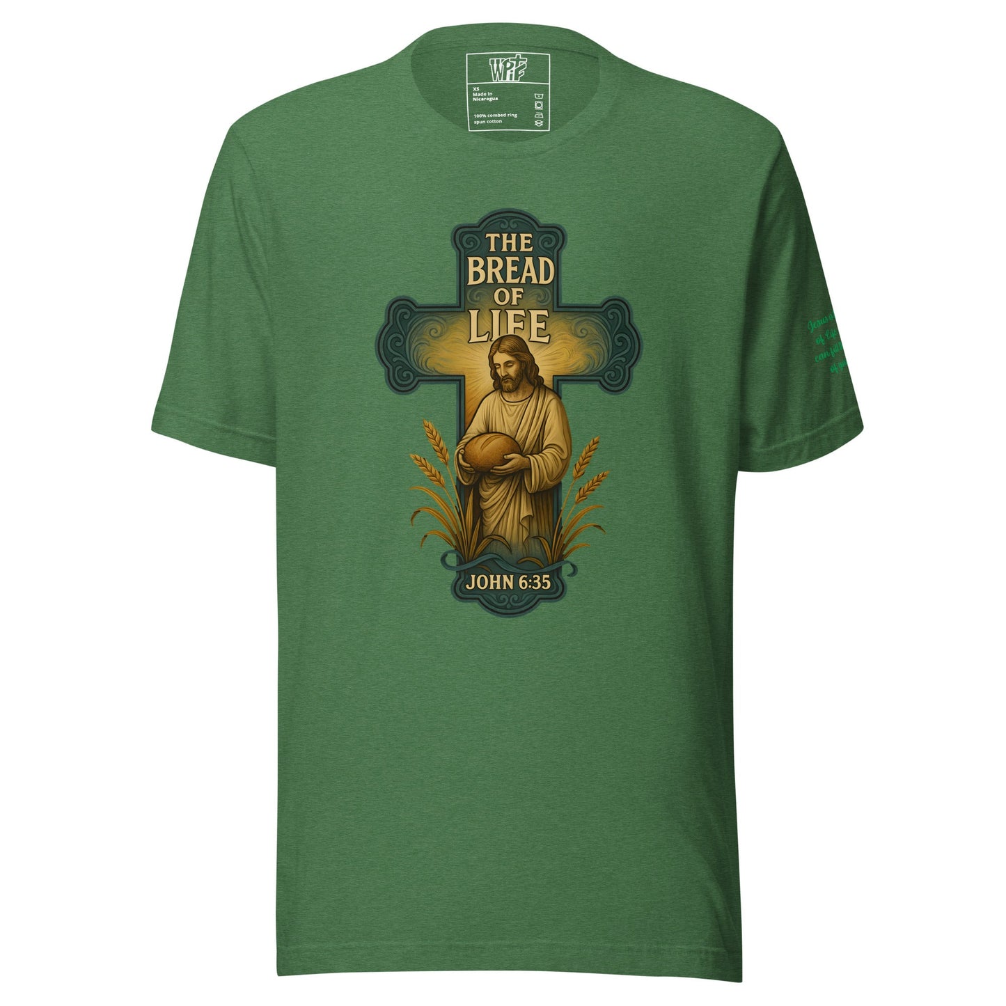Bread of Life Unisex Green Christian T-Shirt Faith - Inspired Design - WPiF