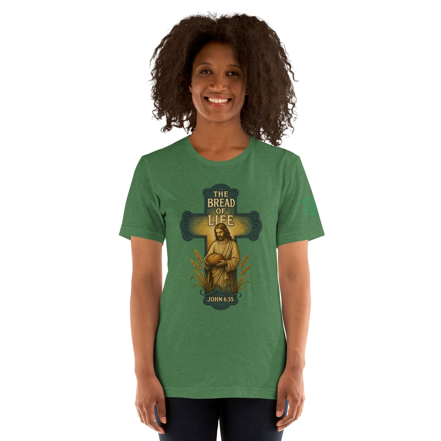 Bread of Life Unisex Green Christian T-Shirt Faith - Inspired Design - WPiF