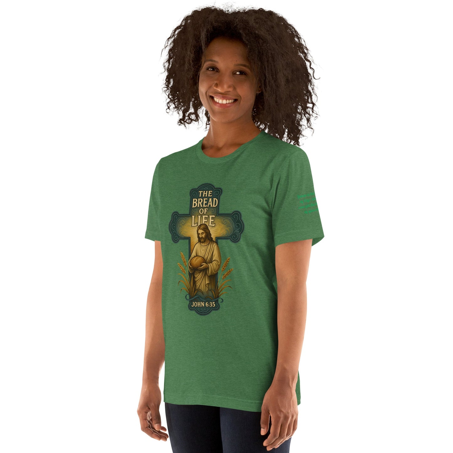 Bread of Life Unisex Green Christian T-Shirt Faith - Inspired Design - WPiF