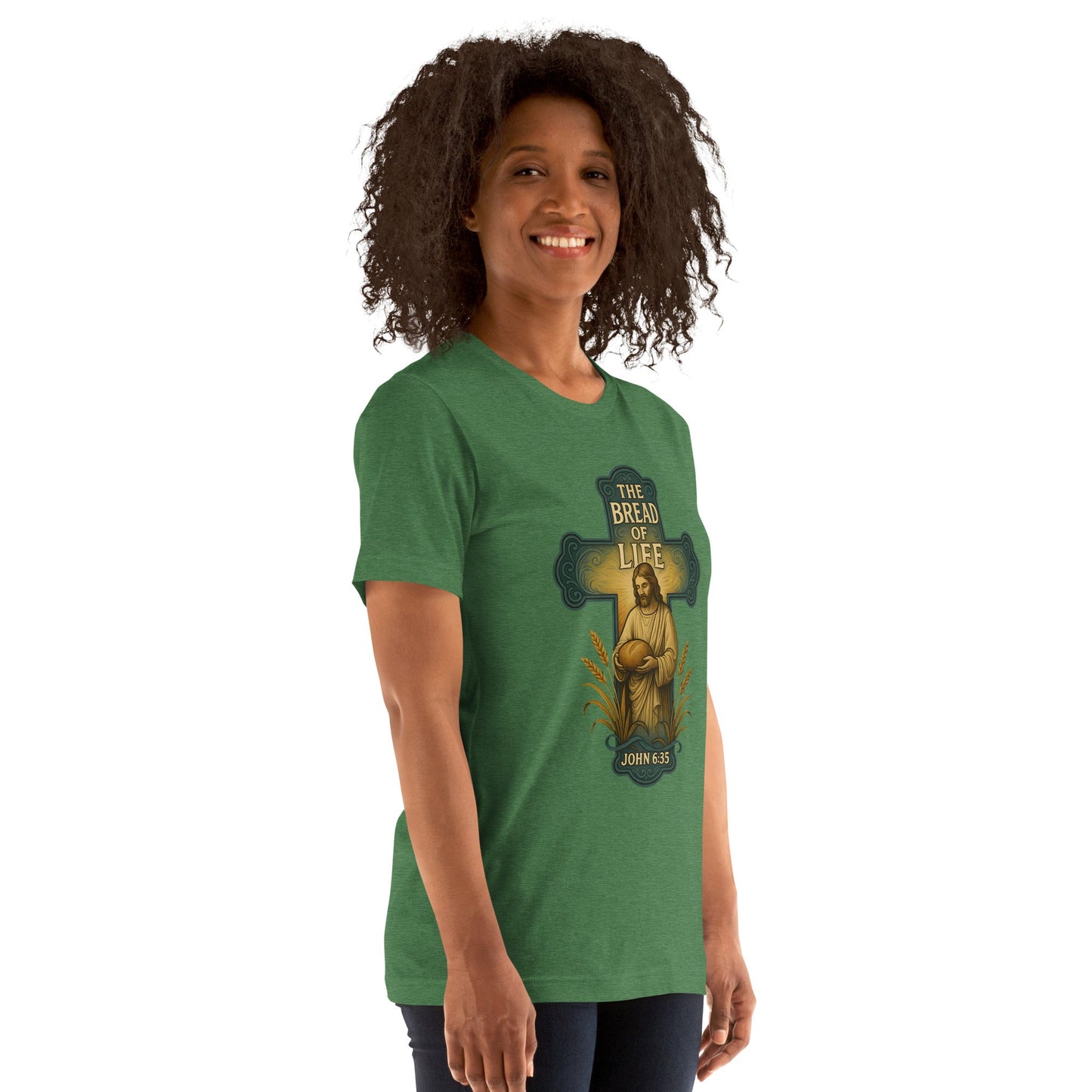 Bread of Life Unisex Green Christian T-Shirt Faith - Inspired Design - WPiF