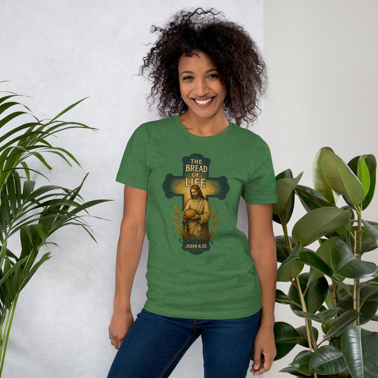 Bread of Life Unisex Green Christian T-Shirt Faith - Inspired Design - WPiF