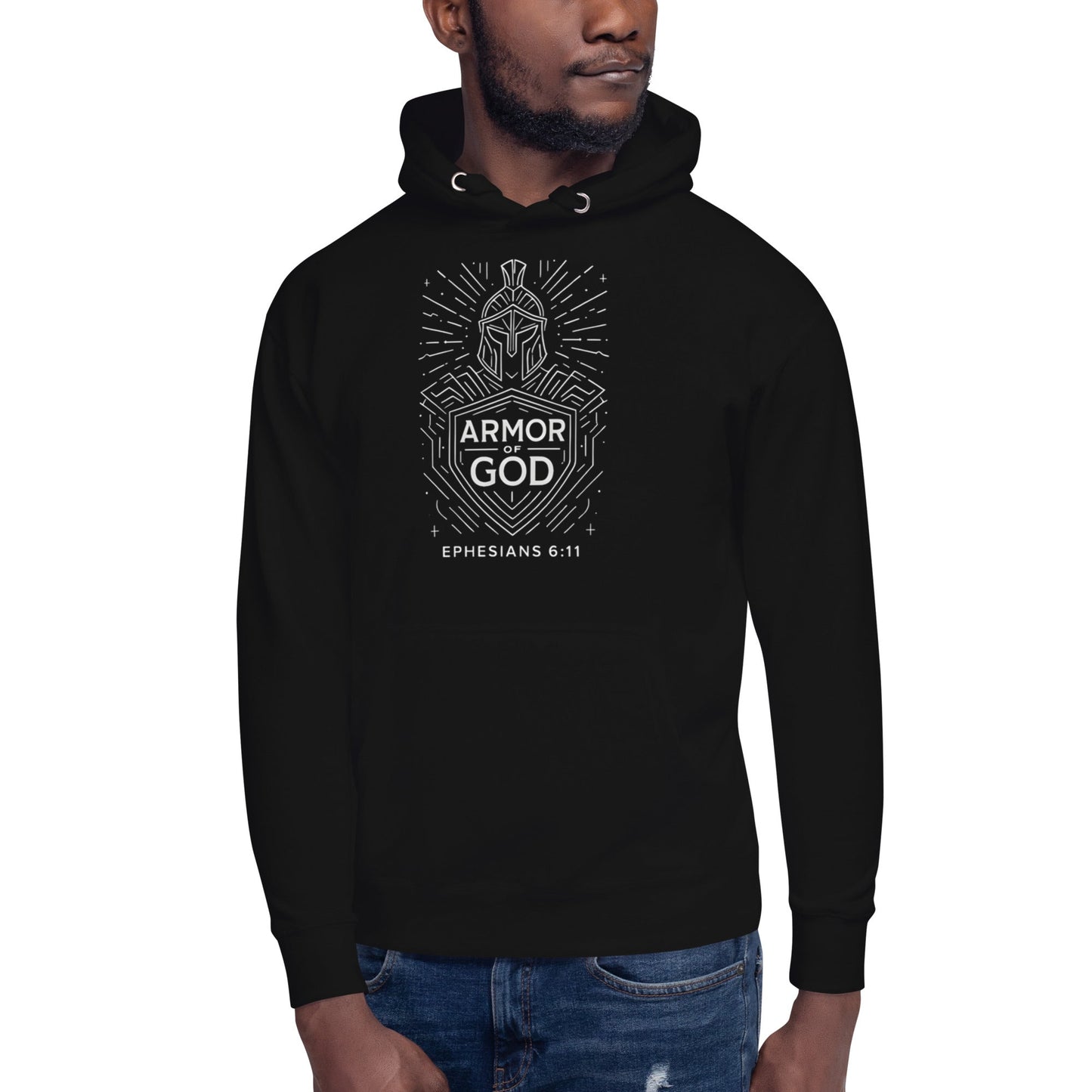 Ephesians 6:11 Unisex Black Christian Hoodie Armour of God - WPiF