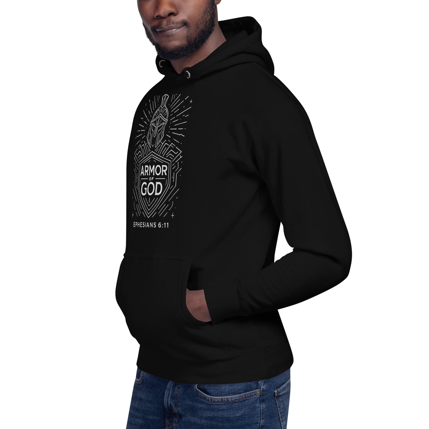 Ephesians 6:11 Unisex Black Christian Hoodie Armour of God - WPiF