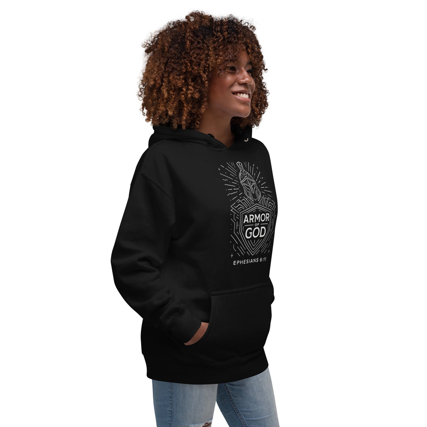 Ephesians 6:11 Unisex Black Christian Hoodie Armour of God - WPiF