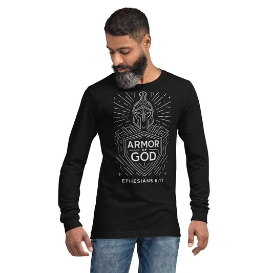 Ephesians 6:11 Unisex Black Christian Long Sleeve Armour of God - WPiF