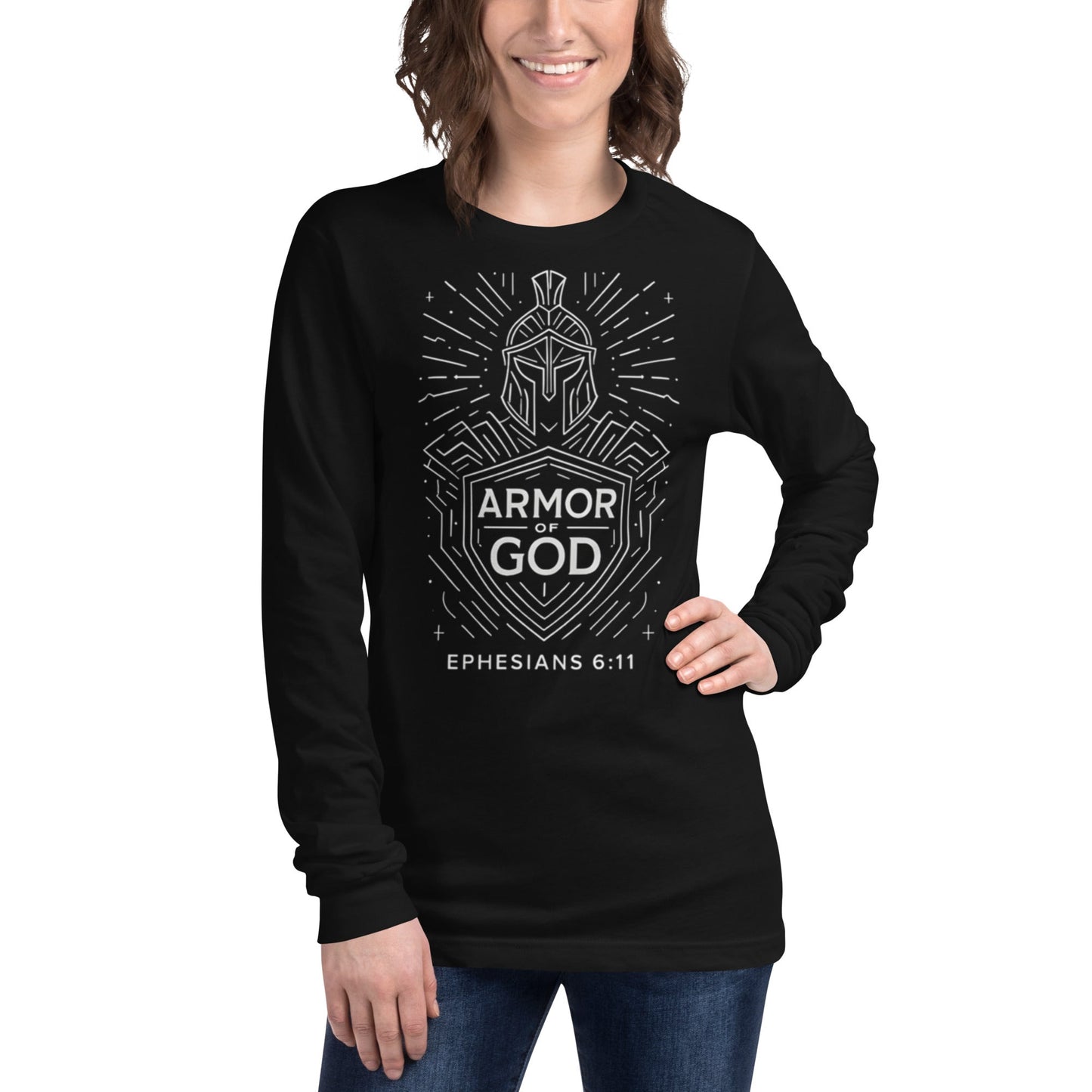 Ephesians 6:11 Unisex Black Christian Long Sleeve Armour of God - WPiF