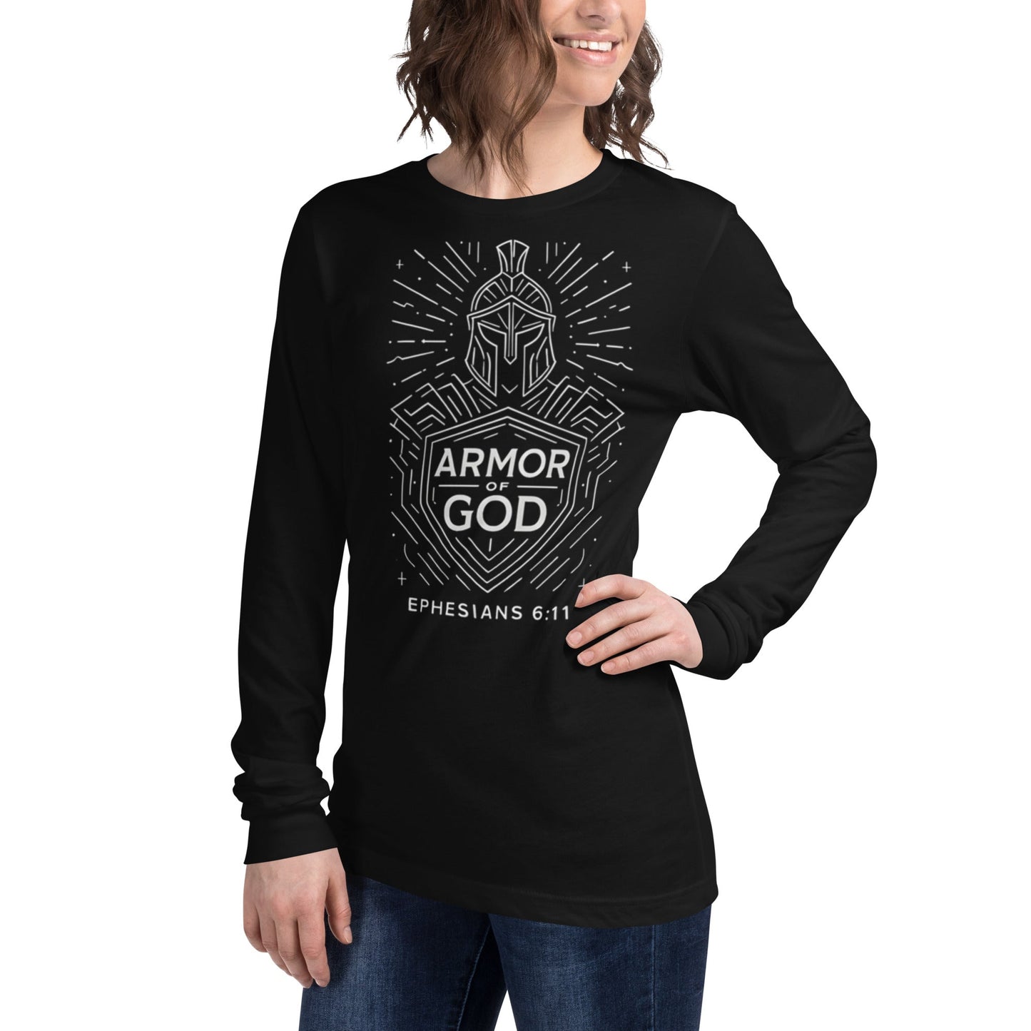 Ephesians 6:11 Unisex Black Christian Long Sleeve Armour of God - WPiF