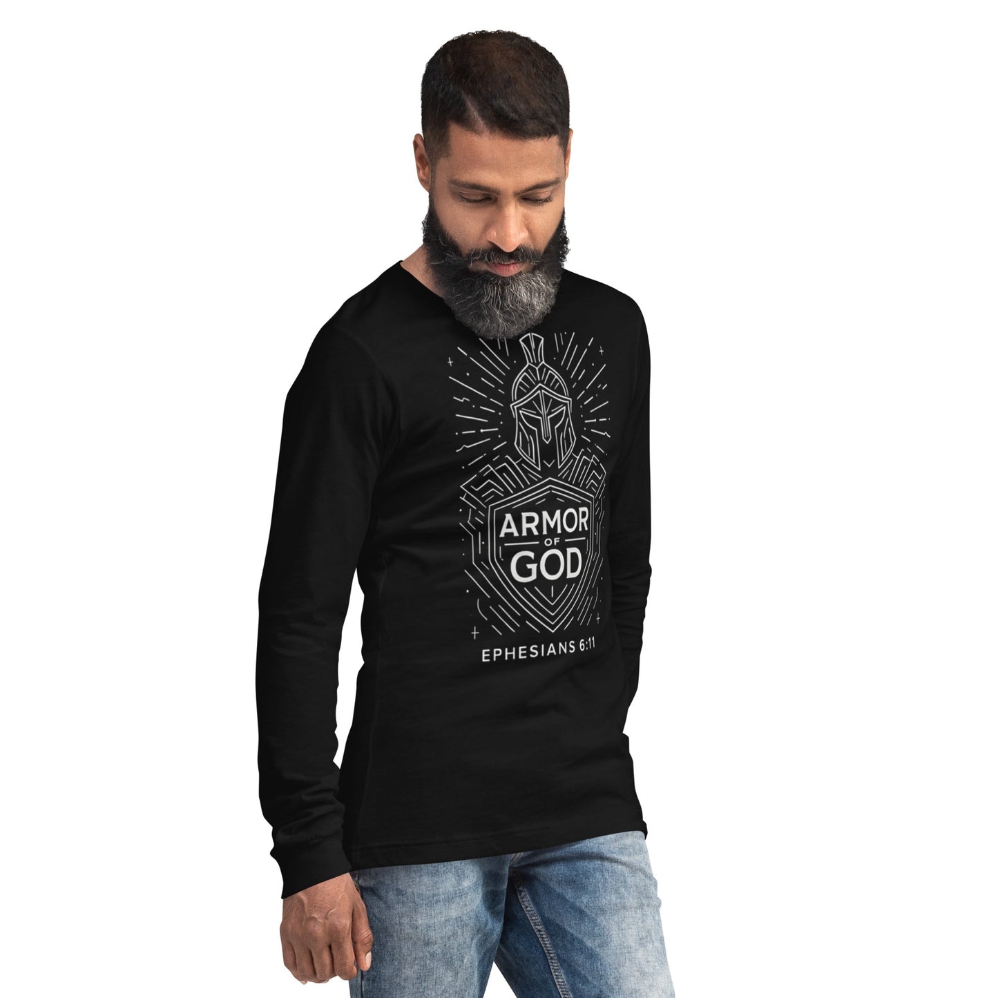 Ephesians 6:11 Unisex Black Christian Long Sleeve Armour of God - WPiF