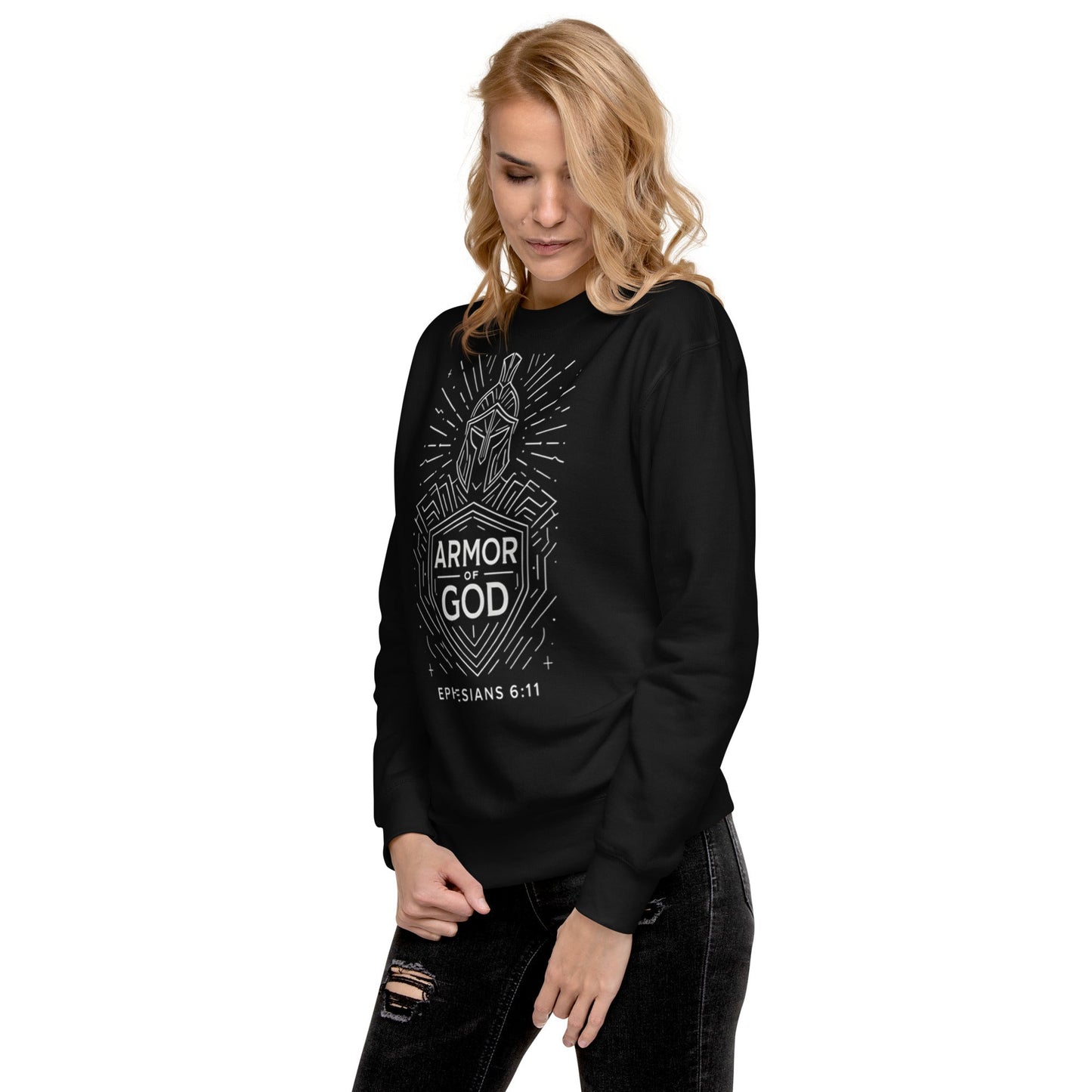 Ephesians 6:11 Unisex Black Christian Sweater Armour of God - WPiF
