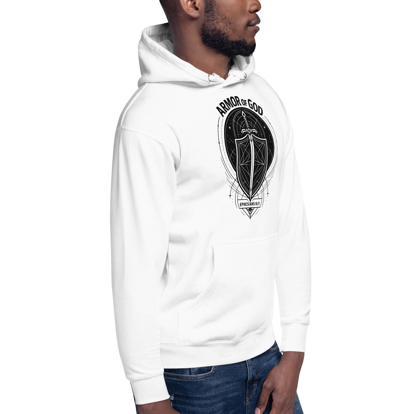 Ephesians 6:11 Unisex White Christian Hoodie Armour of God Design - WPiF