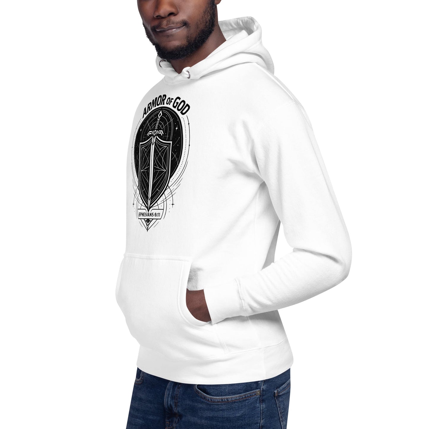Ephesians 6:11 Unisex White Christian Hoodie Armour of God Design - WPiF