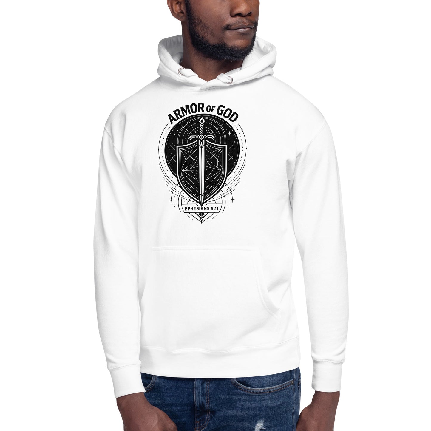 Ephesians 6:11 Unisex White Christian Hoodie Armour of God Design - WPiF