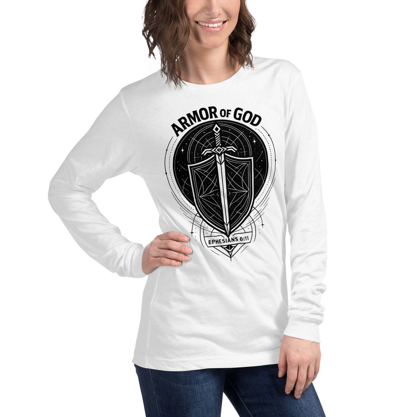 Ephesians 6:11 Unisex White Christian Long Sleeve Armour of God - WPiF