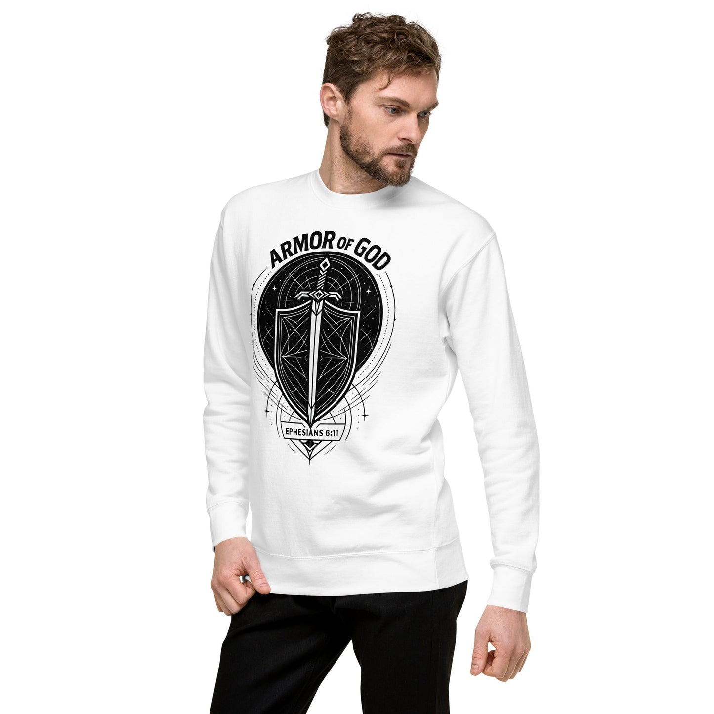 Ephesians 6:11 Unisex White Christian Sweater Armour of God - WPiF