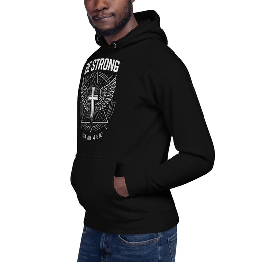 Isaiah 41:10 Unisex Black Christian Hoodie Be Strong Design - WPiF