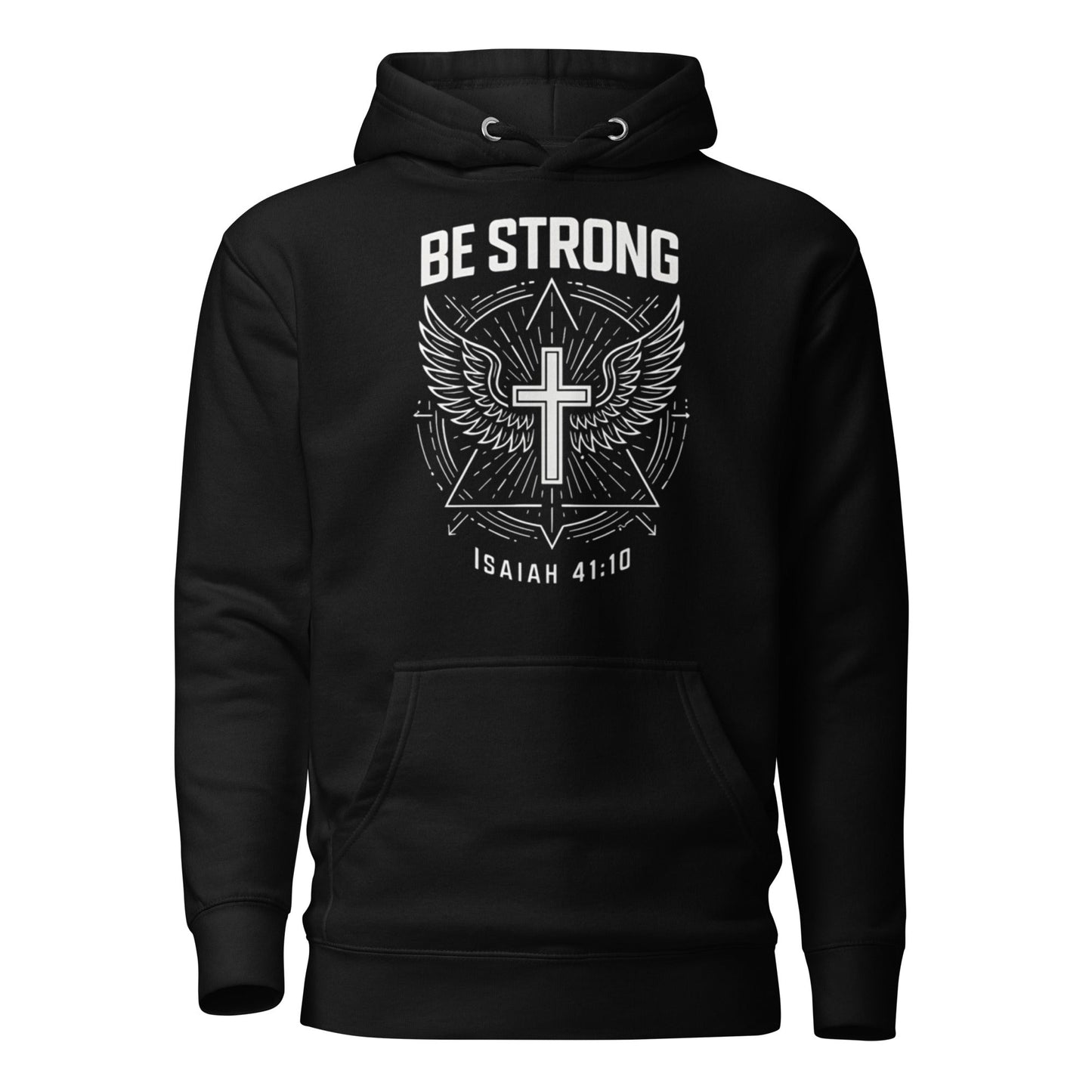 Isaiah 41:10 Unisex Black Christian Hoodie Be Strong Design - WPiF
