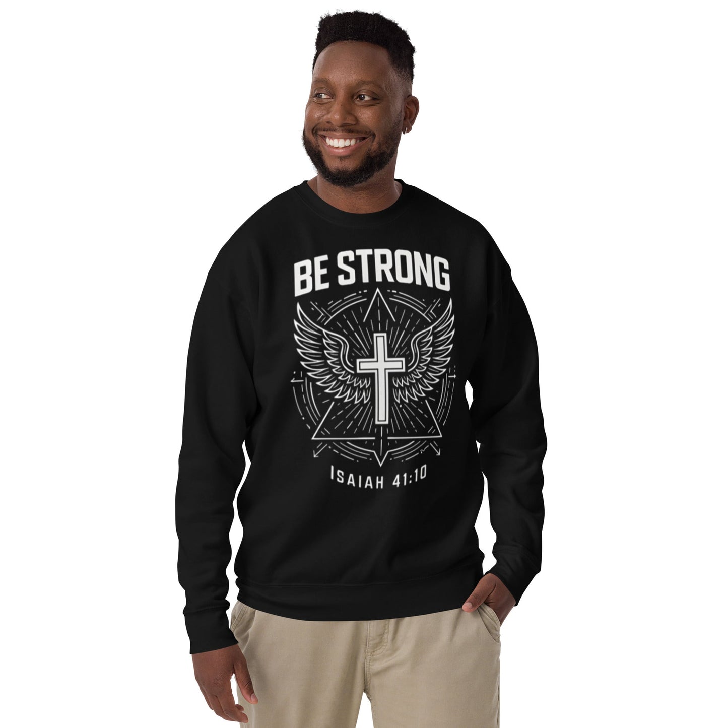 Isaiah 41:10 Unisex Black Christian Sweater Be Strong - WPiF
