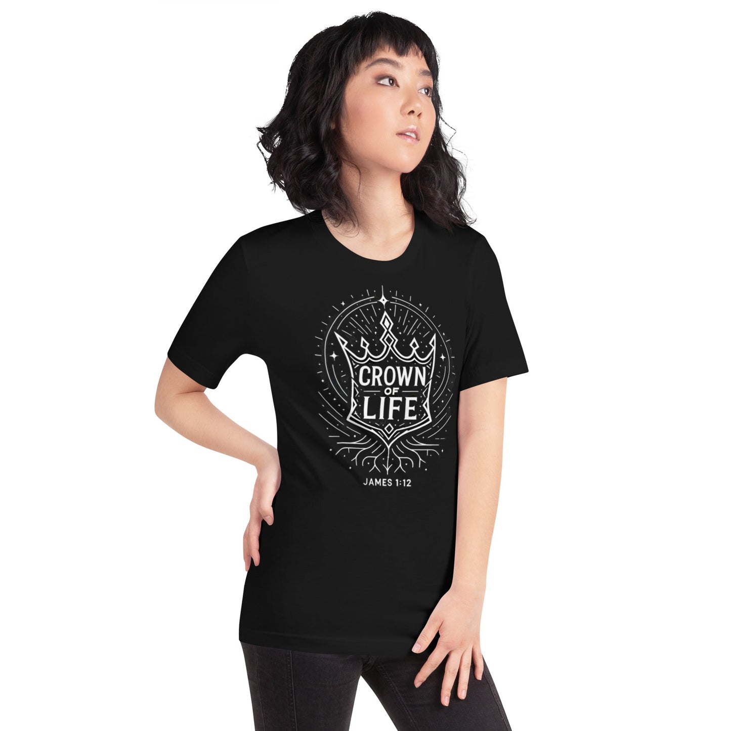 James 1:12 Unisex Black Christian T-Shirt Crown of Life - WPiF