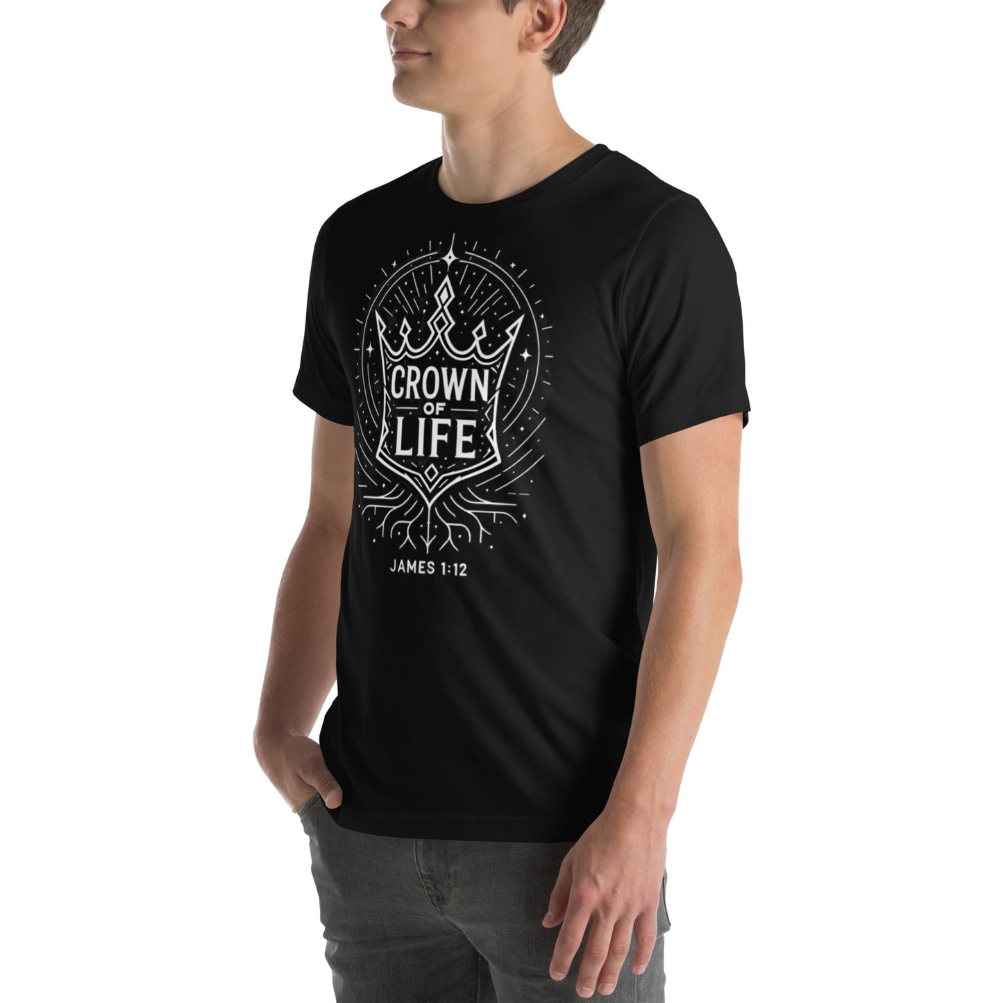 James 1:12 Unisex Black Christian T-Shirt Crown of Life - WPiF