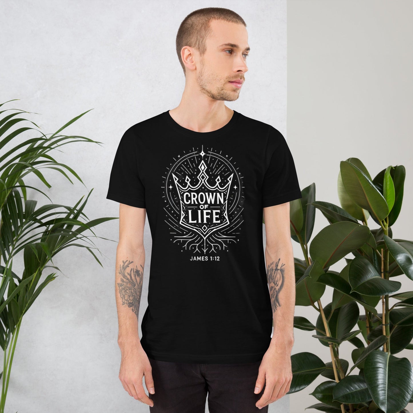 James 1:12 Unisex Black Christian T-Shirt Crown of Life - WPiF