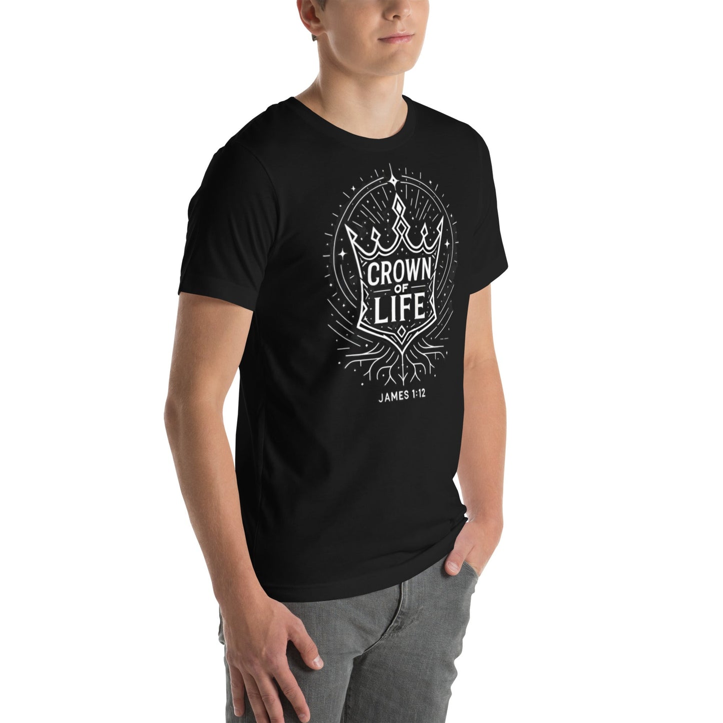 James 1:12 Unisex Black Christian T-Shirt Crown of Life - WPiF