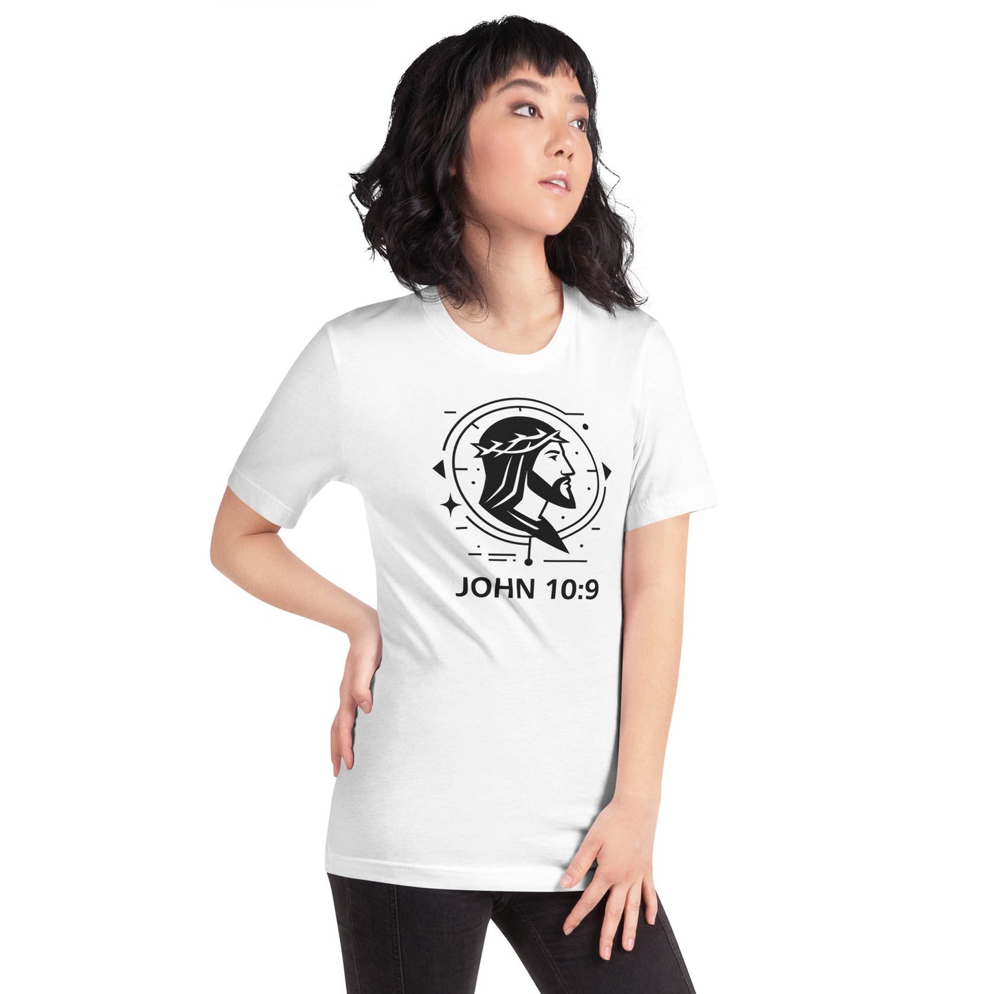 John 10:9 Unisex Christian White T-Shirt Unique Faith Design - WPiF