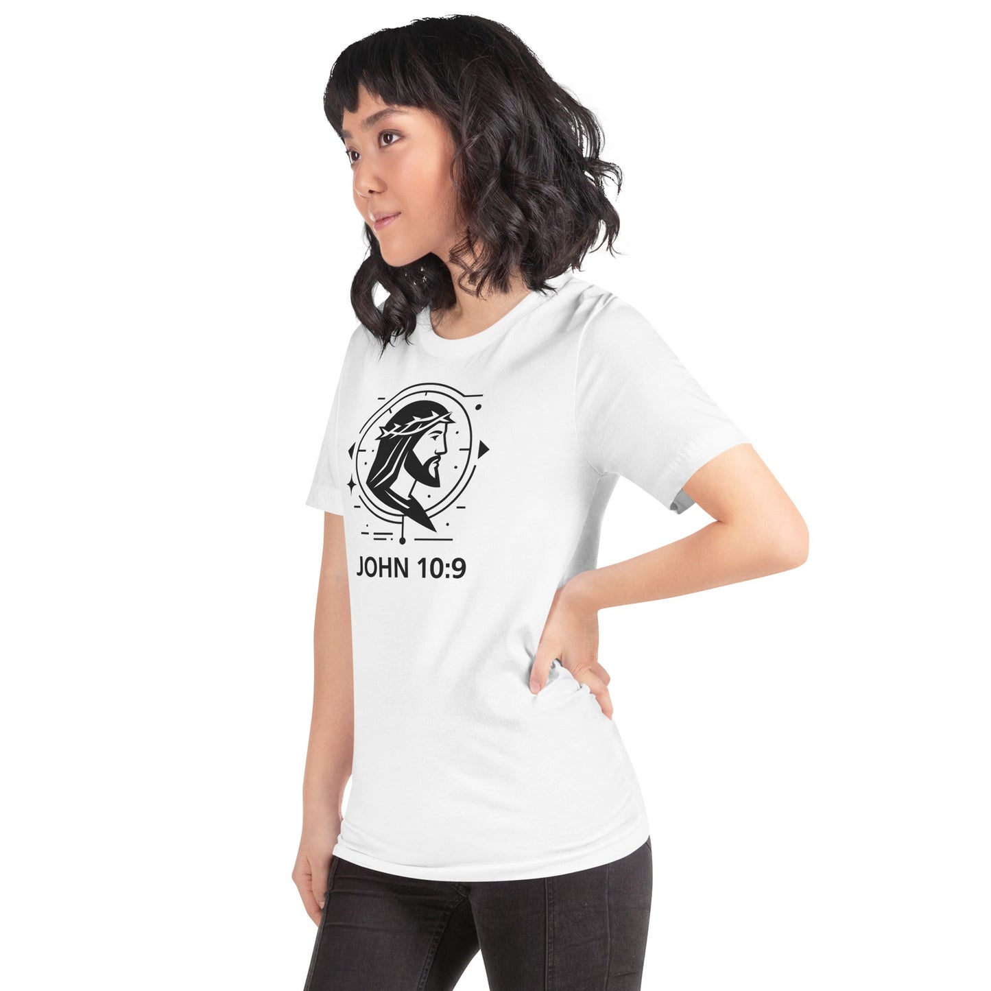 John 10:9 Unisex Christian White T-Shirt Unique Faith Design - WPiF