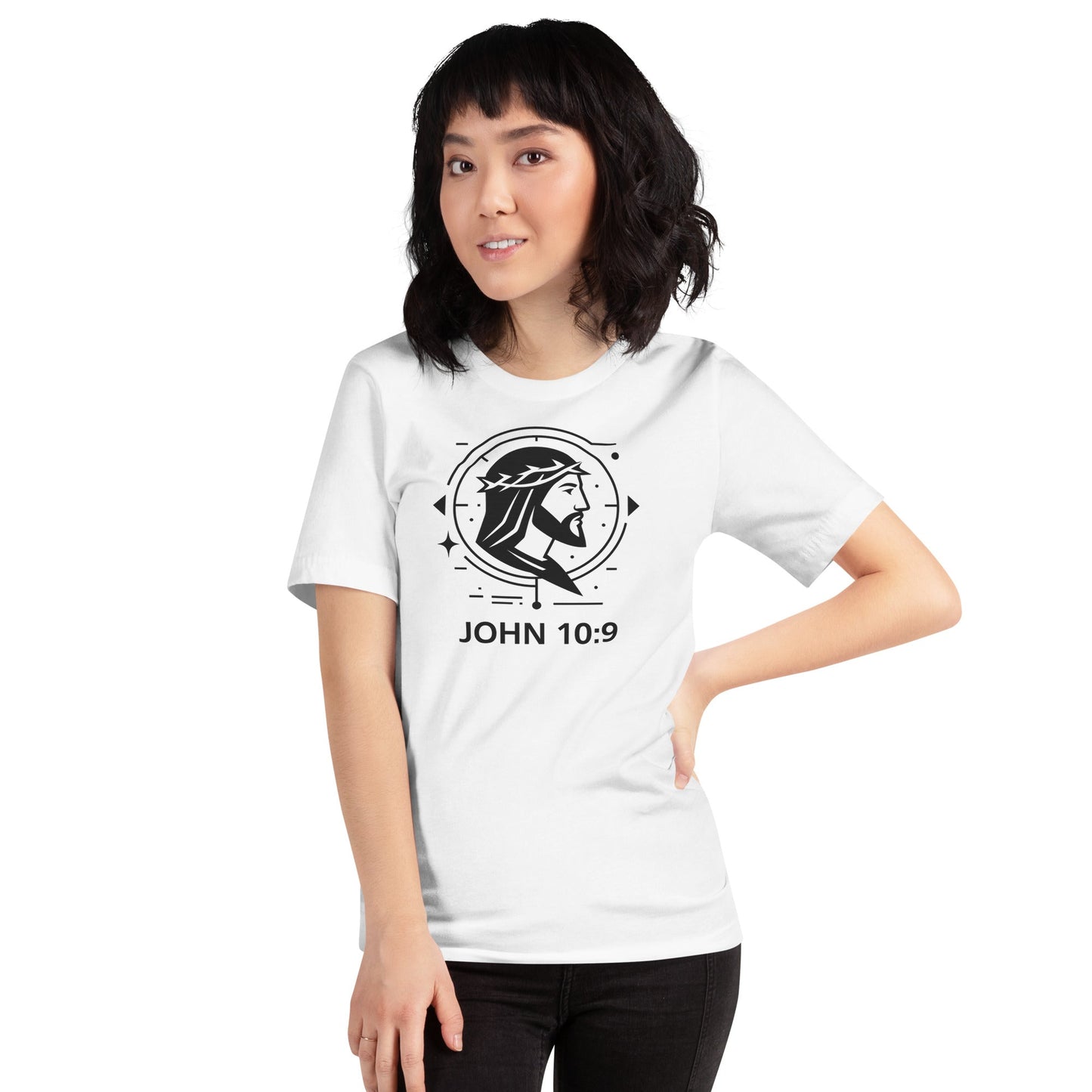 John 10:9 Unisex Christian White T-Shirt Unique Faith Design - WPiF