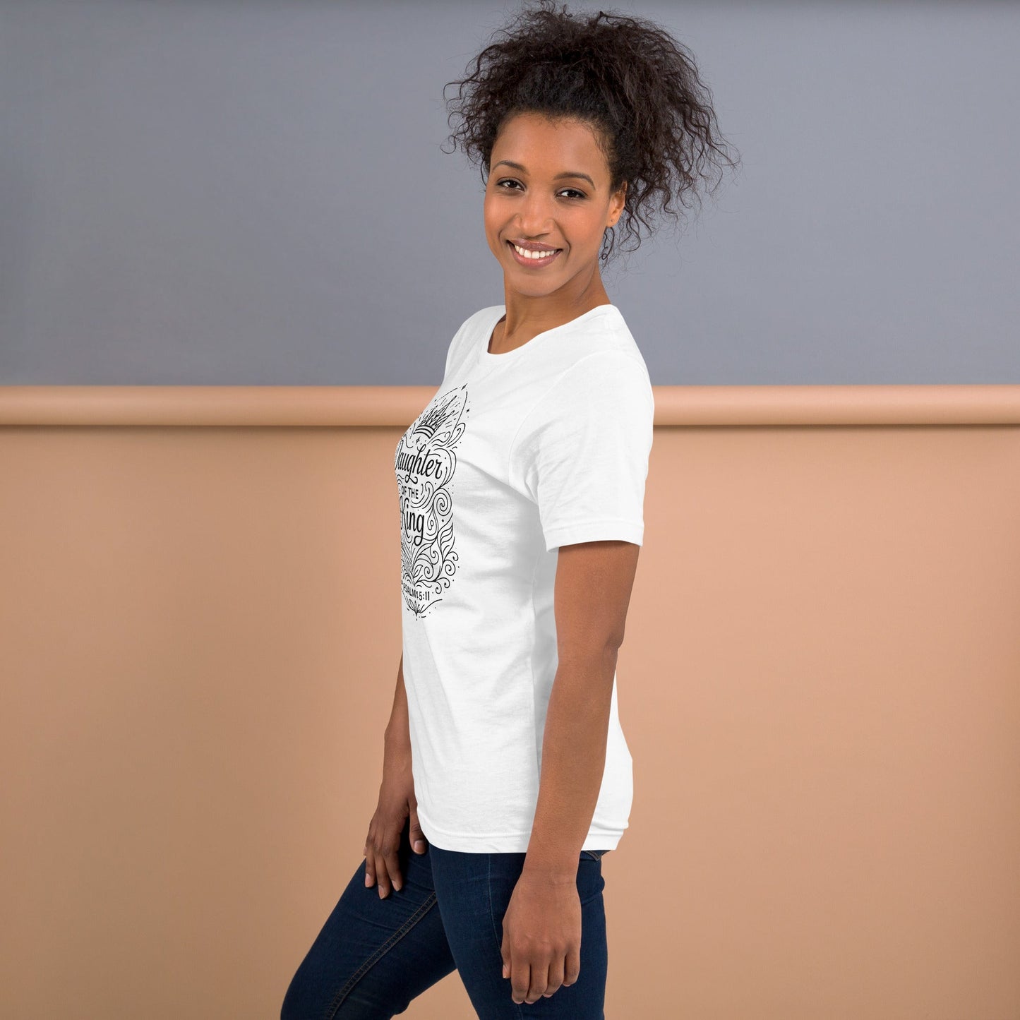Psalm 45:11 Unisex White Christian T-Shirt Daughter of the King Faith - WPiF