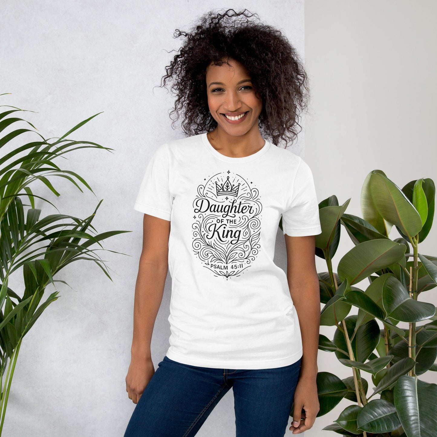 Psalm 45:11 Unisex White Christian T-Shirt Daughter of the King Faith - WPiF