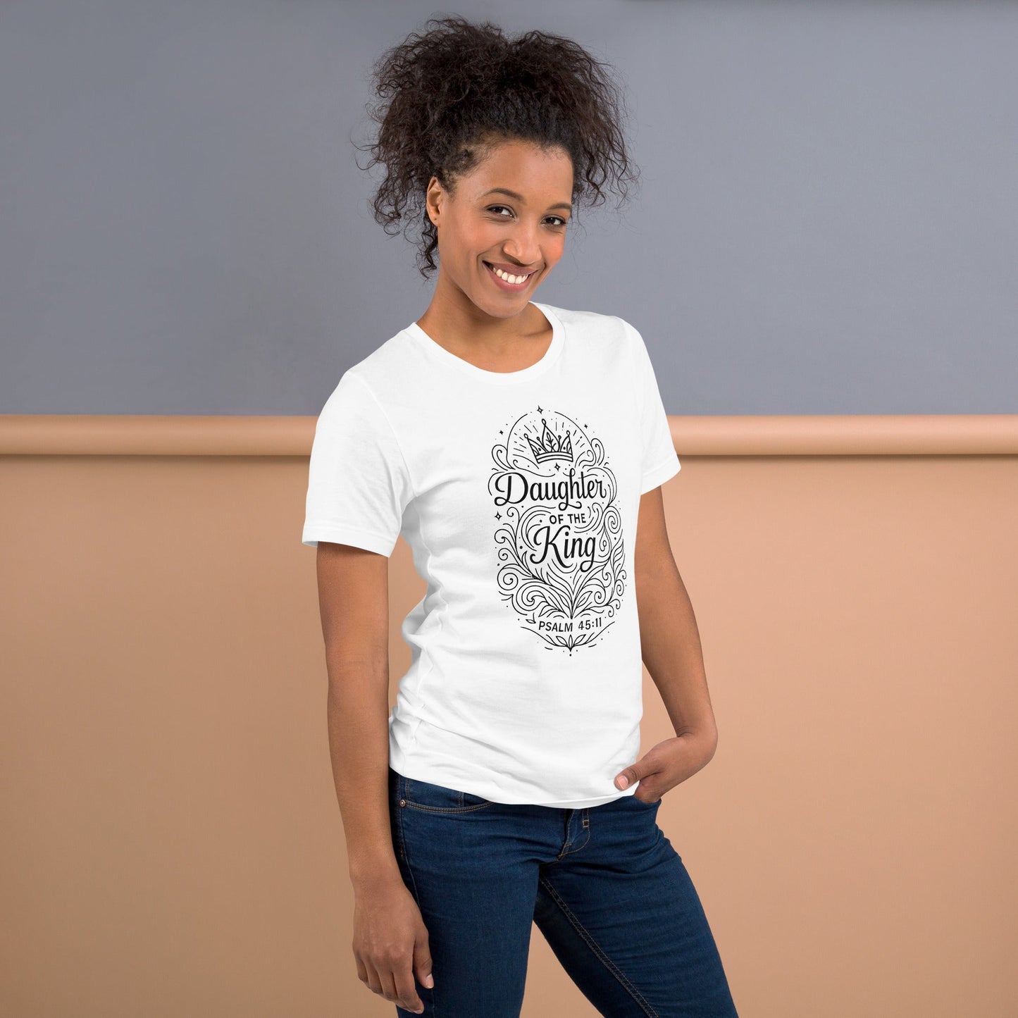 Psalm 45:11 Unisex White Christian T-Shirt Daughter of the King Faith - WPiF