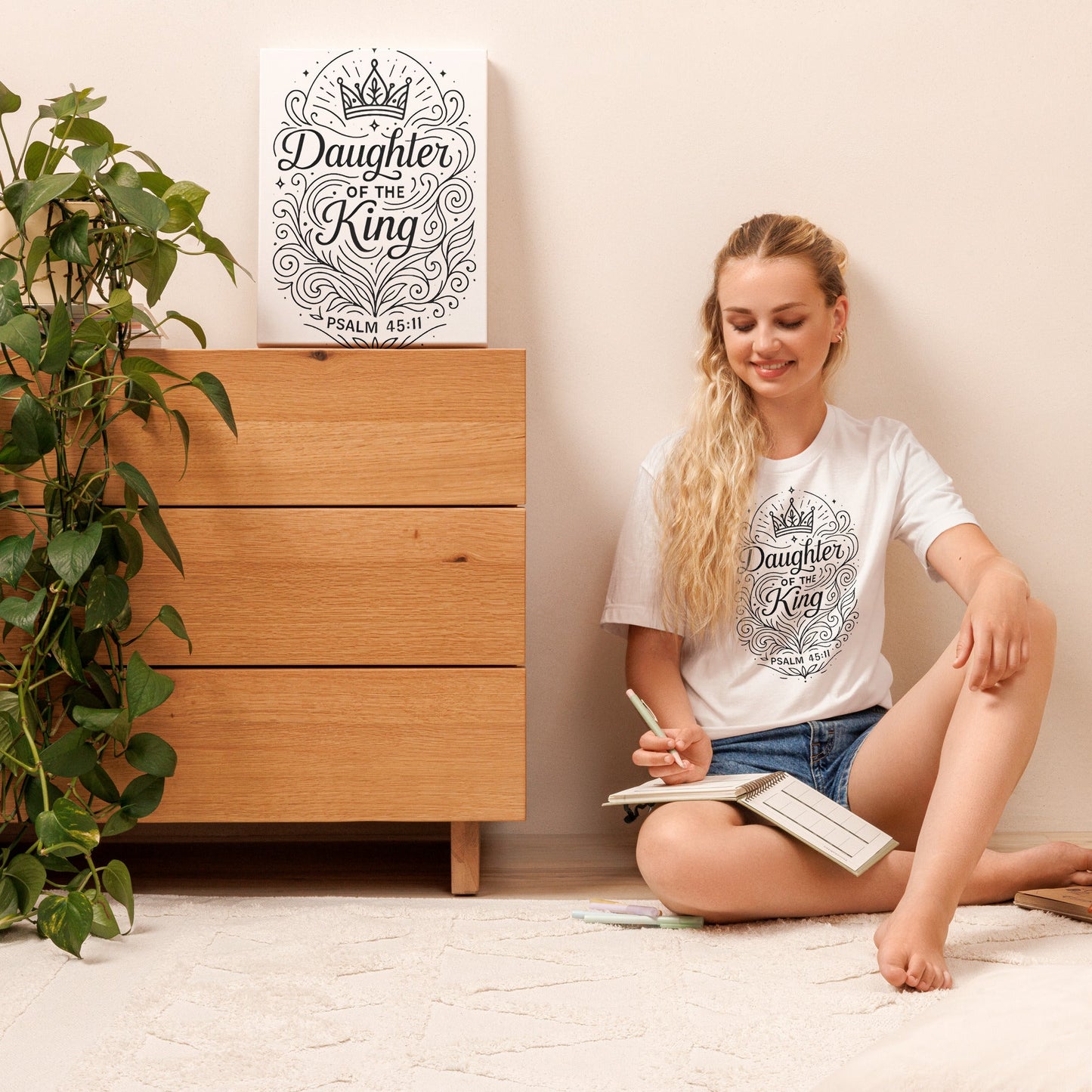 Psalm 45:11 Unisex White Christian T-Shirt Daughter of the King Faith - WPiF
