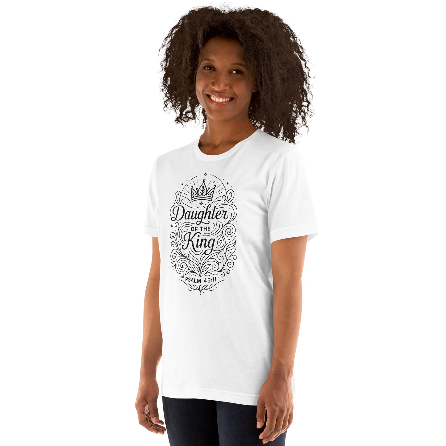 Psalm 45:11 Unisex White Christian T-Shirt Daughter of the King Faith - WPiF