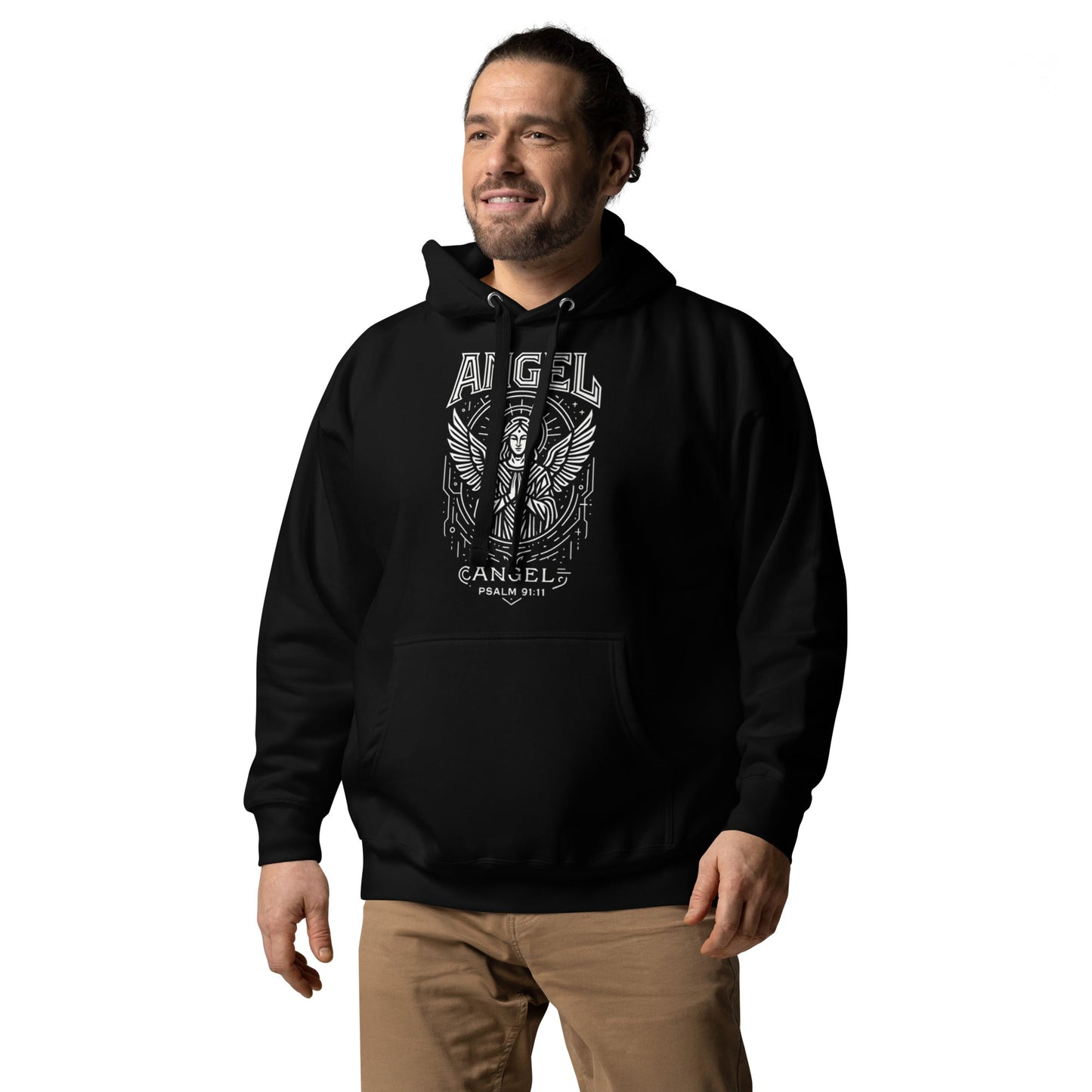 Psalm 91:11 Unisex Black Christian Hoodie Angel Faith Design - WPiF
