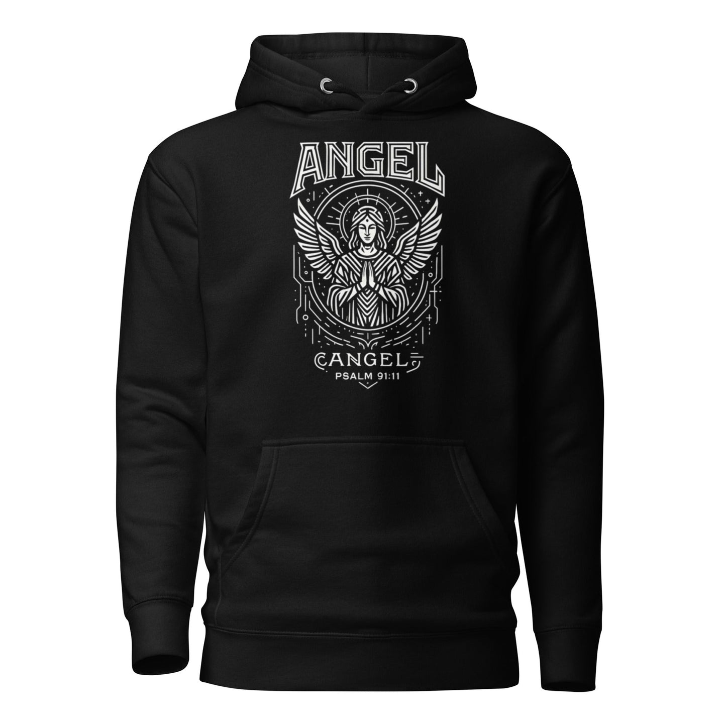 Psalm 91:11 Unisex Black Christian Hoodie Angel Faith Design - WPiF