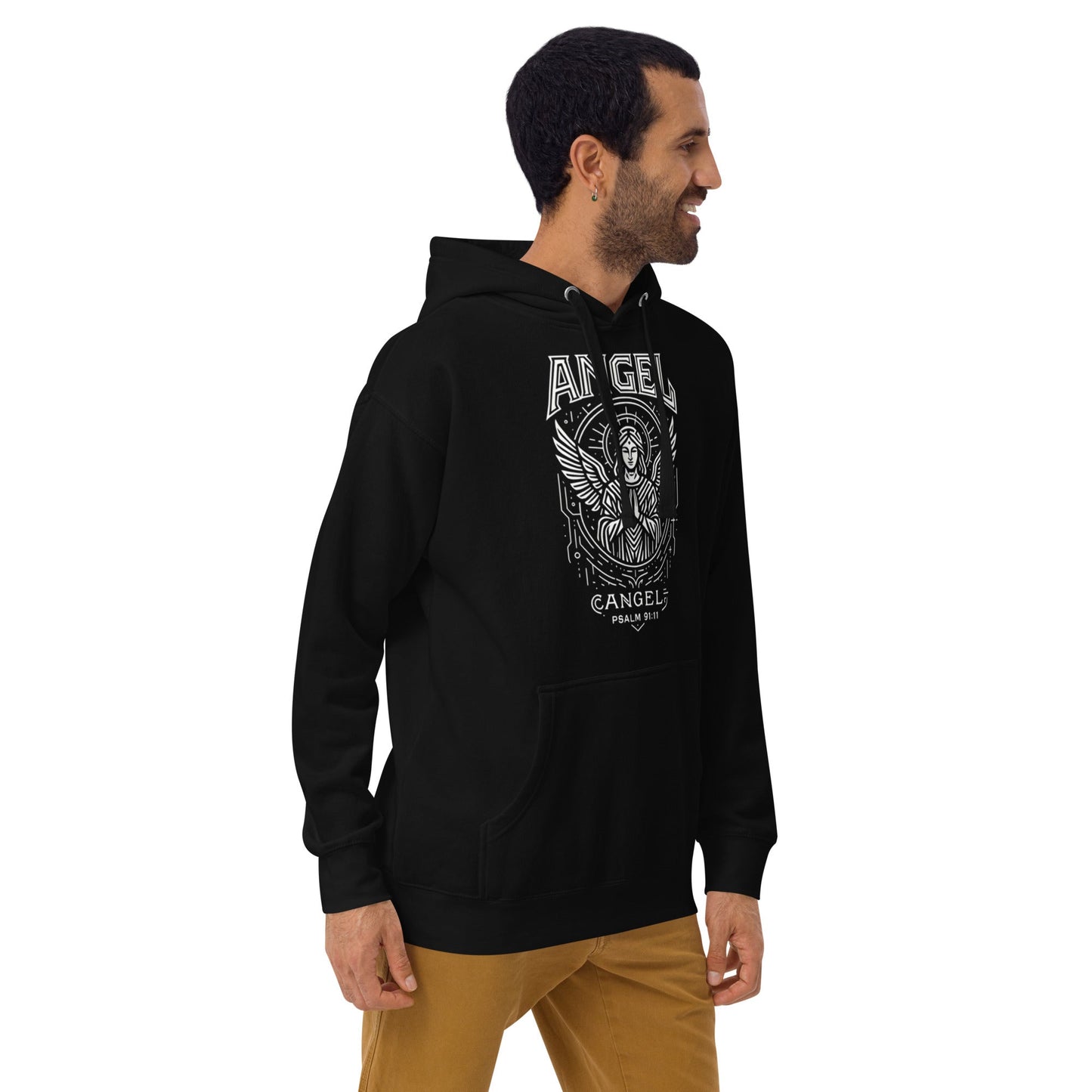 Psalm 91:11 Unisex Black Christian Hoodie Angel Faith Design - WPiF