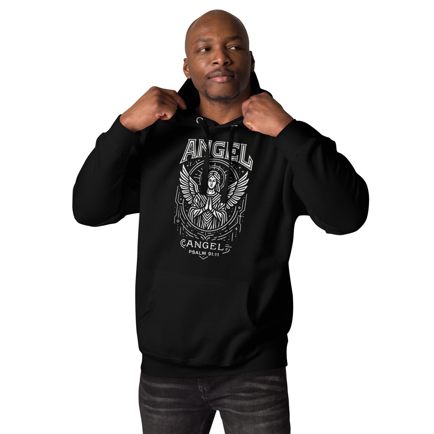Psalm 91:11 Unisex Black Christian Hoodie Angel Faith Design - WPiF