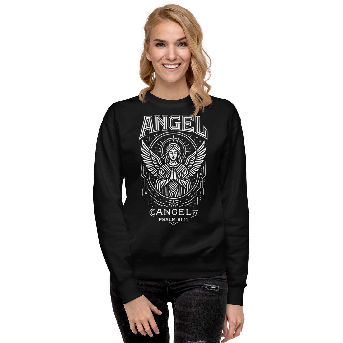 Psalm 91:11 Unisex Black Christian Sweater Angel Faith Design - WPiF