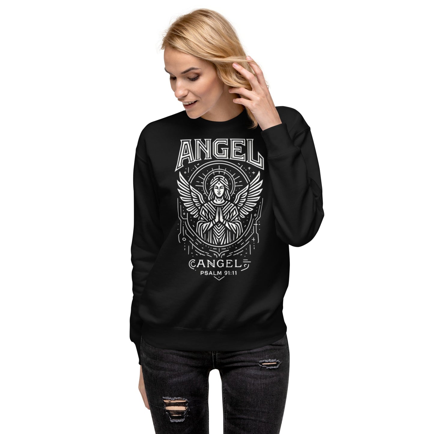 Psalm 91:11 Unisex Black Christian Sweater Angel Faith Design - WPiF