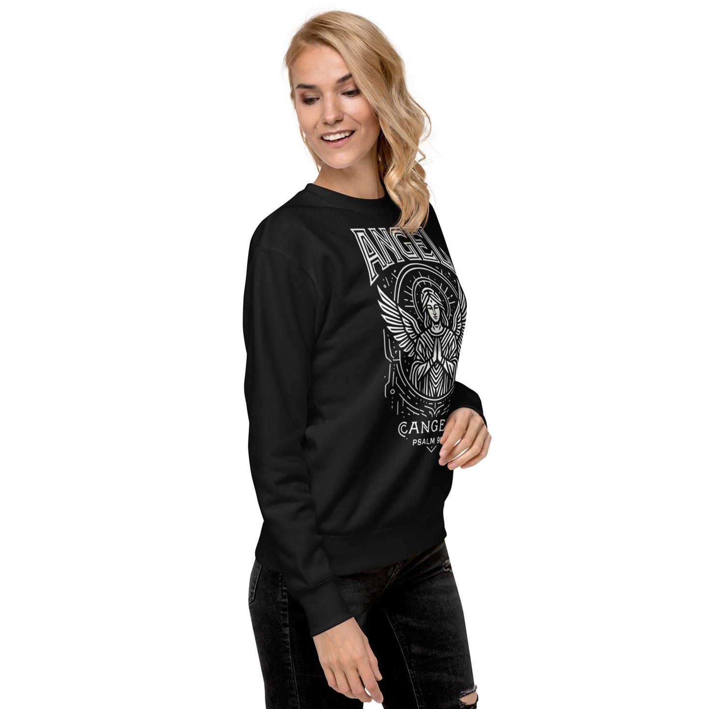 Psalm 91:11 Unisex Black Christian Sweater Angel Faith Design - WPiF