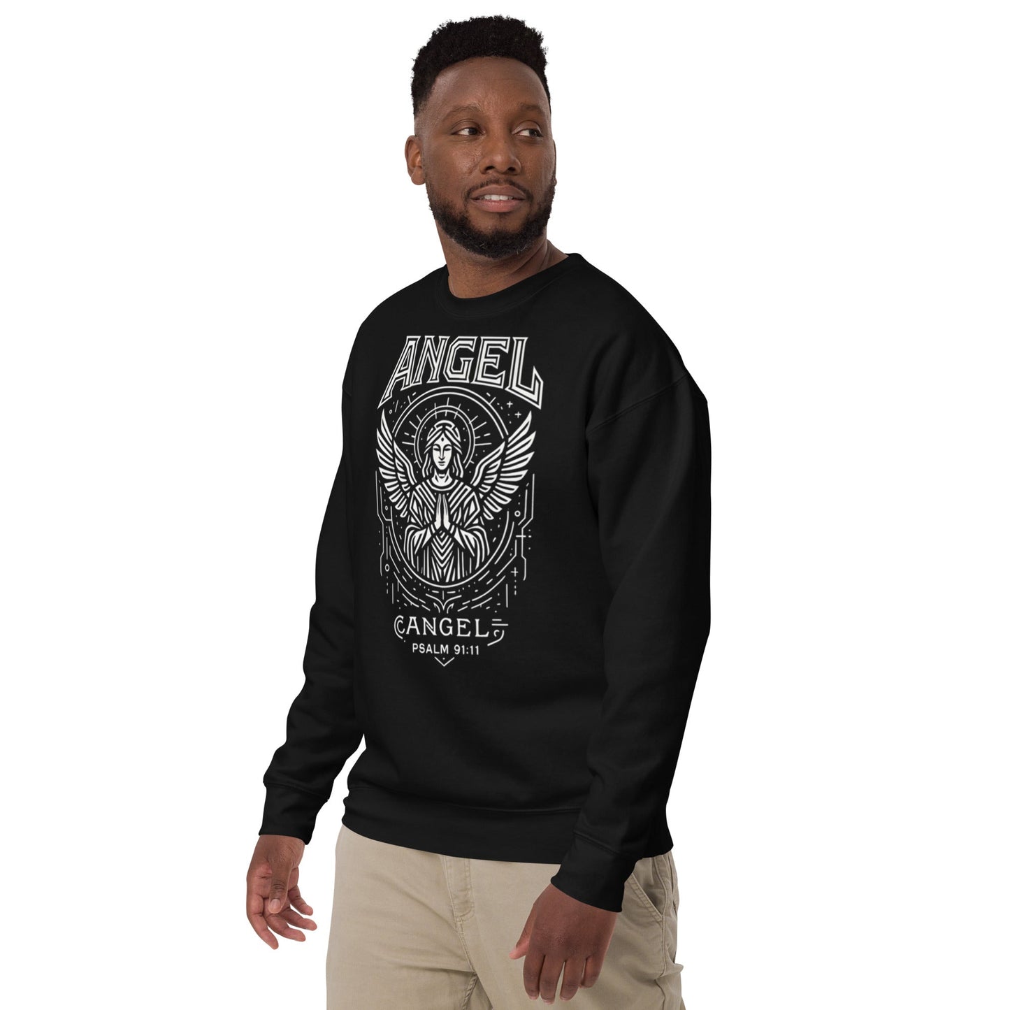 Psalm 91:11 Unisex Black Christian Sweater Angel Faith Design - WPiF
