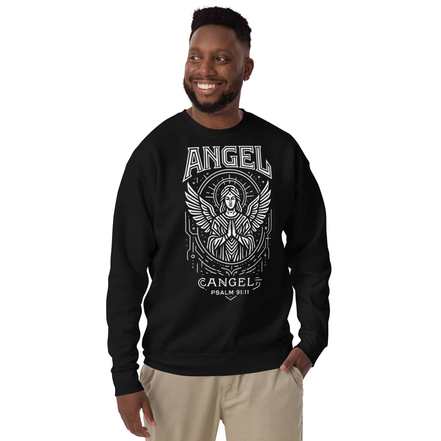 Psalm 91:11 Unisex Black Christian Sweater Angel Faith Design - WPiF